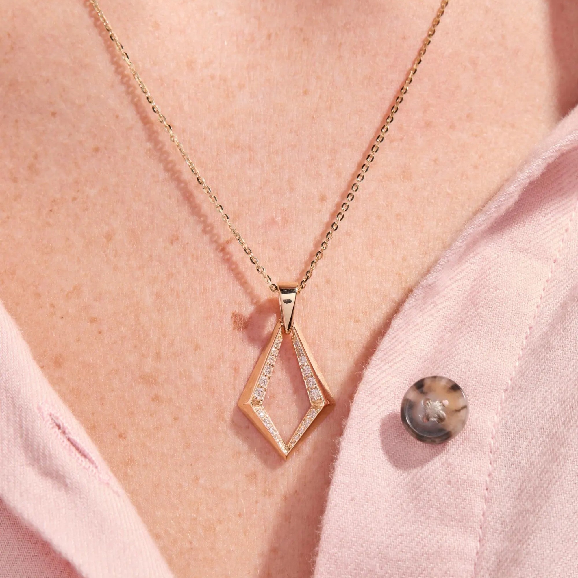 0.38 TCW Round Cut Moissanite Diamond Gold Geometric Pendant Necklace Gift for Her
