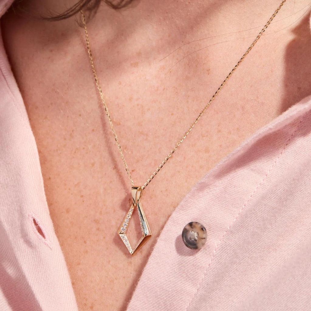 0.38 TCW Round Cut Moissanite Diamond Gold Geometric Pendant Necklace Gift for Her