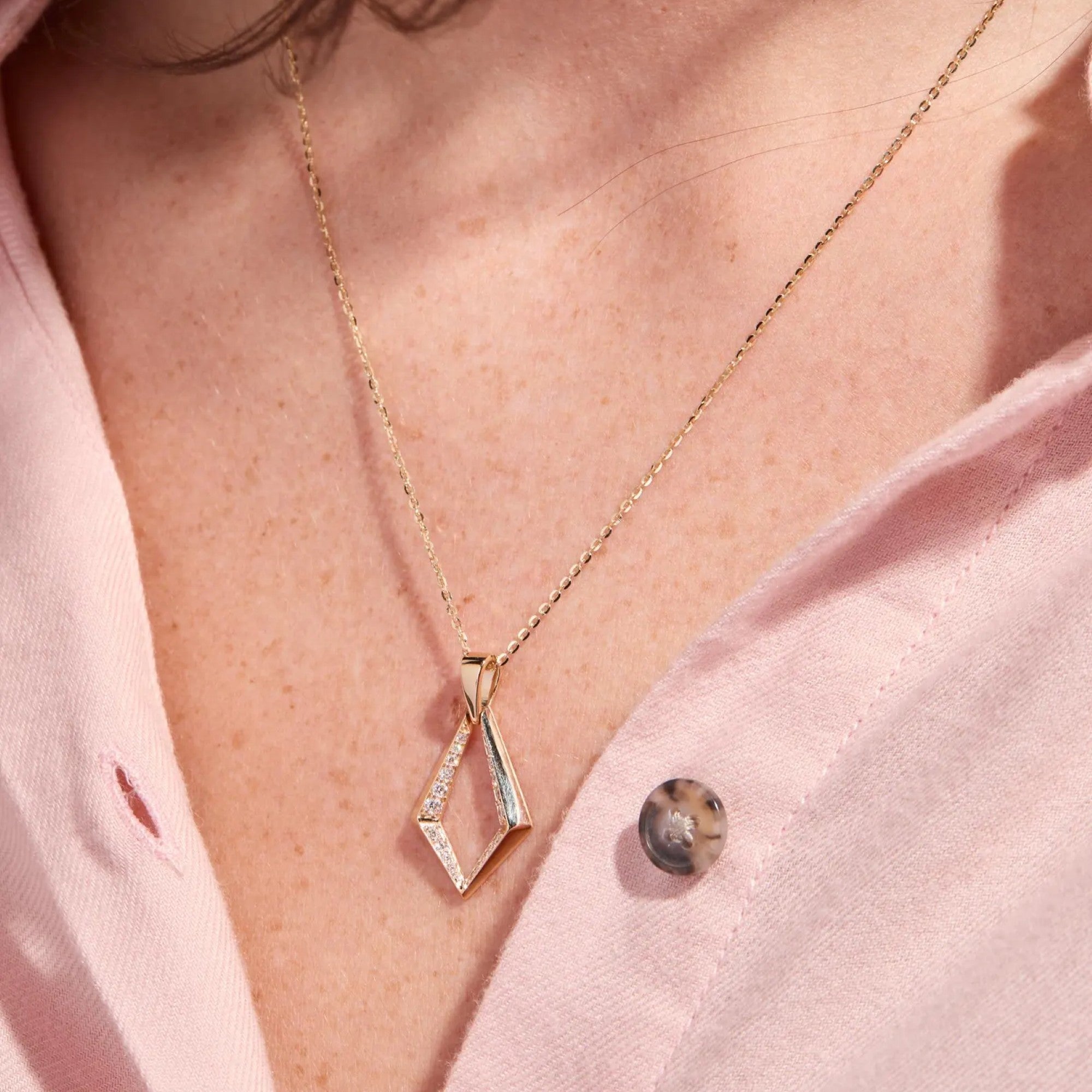 0.38 TCW Round Cut Lab Grown Diamond Gold Geometric Pendant Necklace Gift for Her