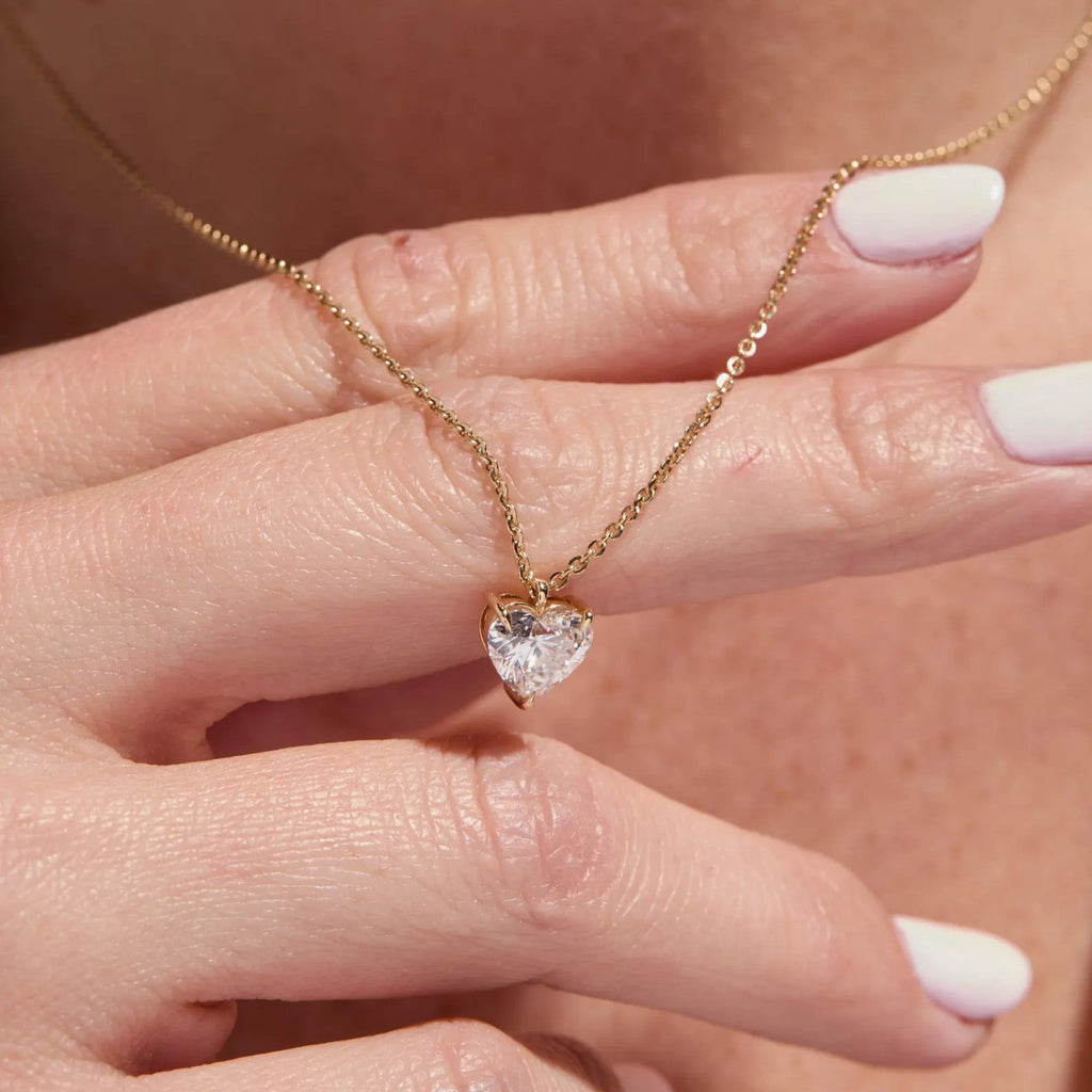1.50 CT Heart Cut Lab Grown Diamond Necklace, Gold Solitaire Pendant Jewelry