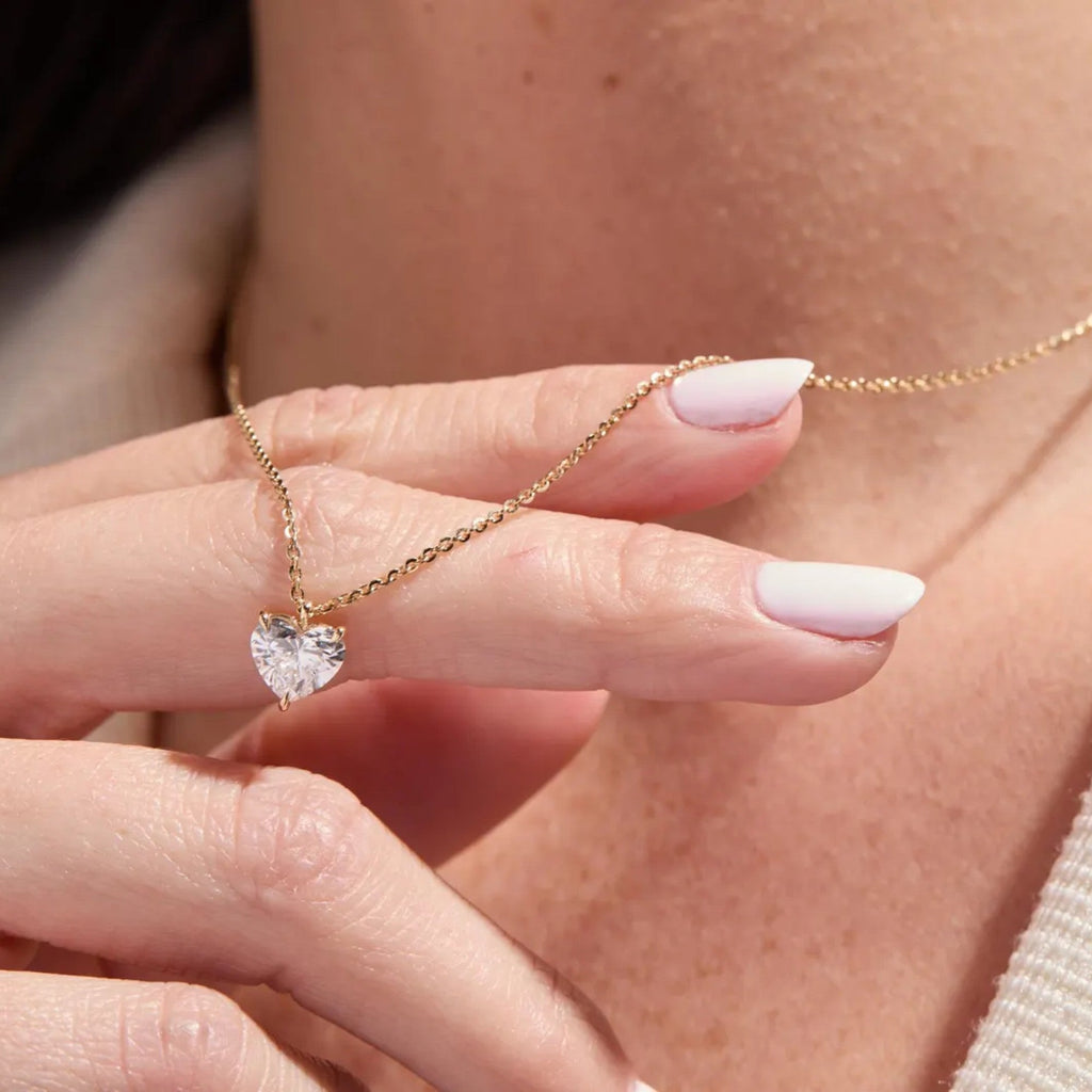 1.50 CT Heart Cut Lab Grown Diamond Necklace, Gold Solitaire Pendant Jewelry