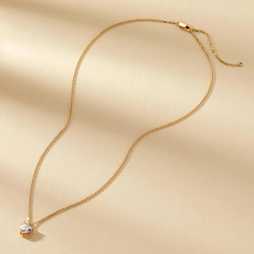 1.50 CT Heart Cut Lab Grown Diamond Necklace, Gold Solitaire Pendant Jewelry
