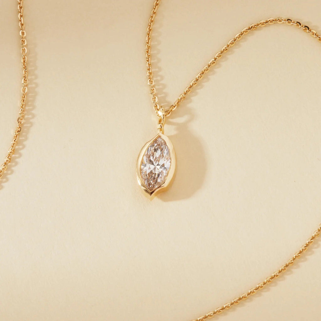 1.50 CT Marquise Cut Lab Grown Diamond Necklace, Gold Solitaire Pendant Jewelry