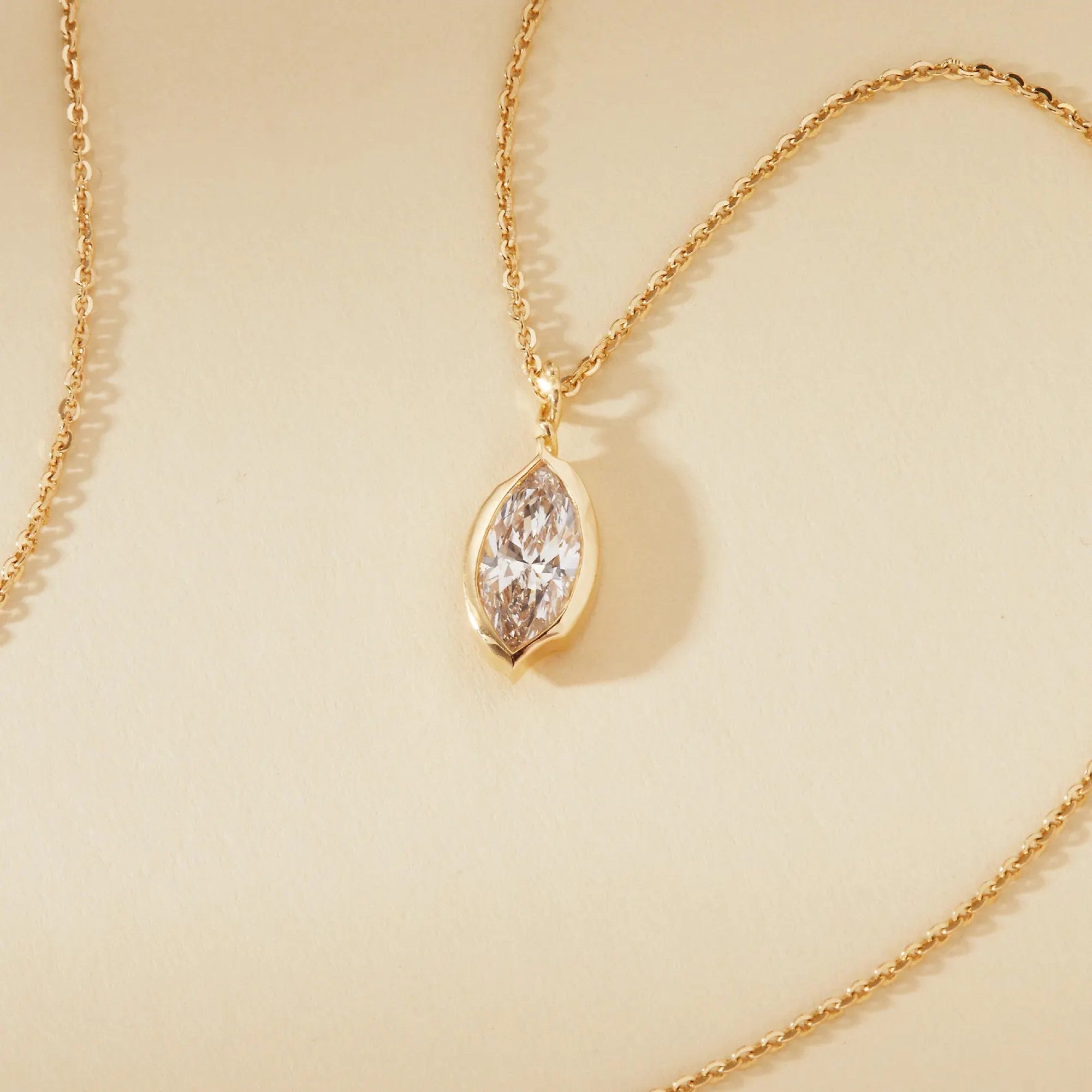 1.50 CT Marquise Cut Lab Grown Diamond Necklace, Gold Solitaire Pendant Jewelry