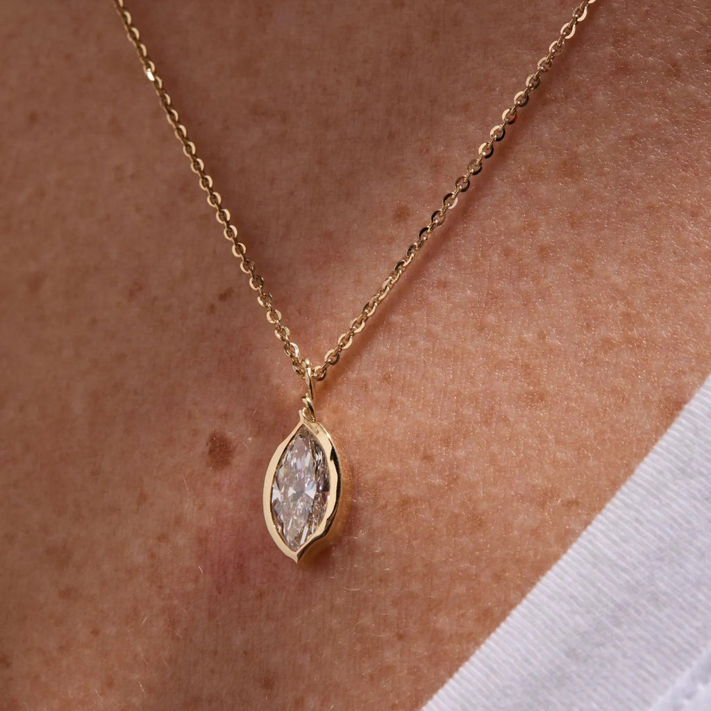1.50 CT Marquise Cut Lab Grown Diamond Necklace, Gold Solitaire Pendant Jewelry