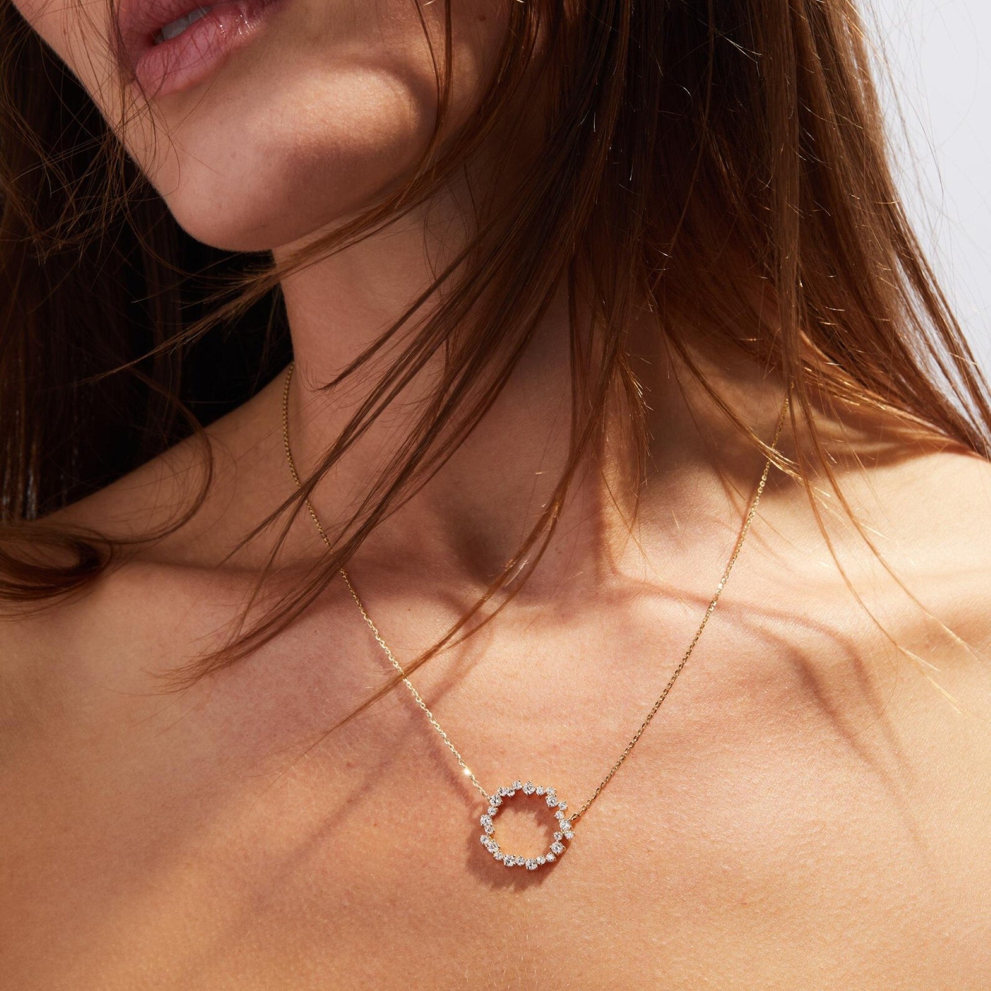 0.50 TCW Round Cut Lab Grown Diamond Circle Pendant Necklace Gold Jewelry