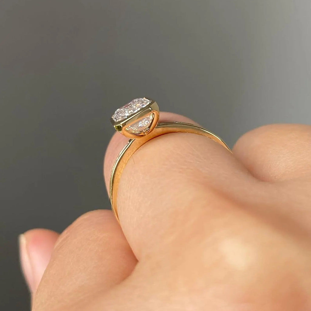 Bezel Set Emerald Cut Moissanite Engagement Ring  Wedding Ring Anniversary Ring For Women Channel Set Promise Ring
