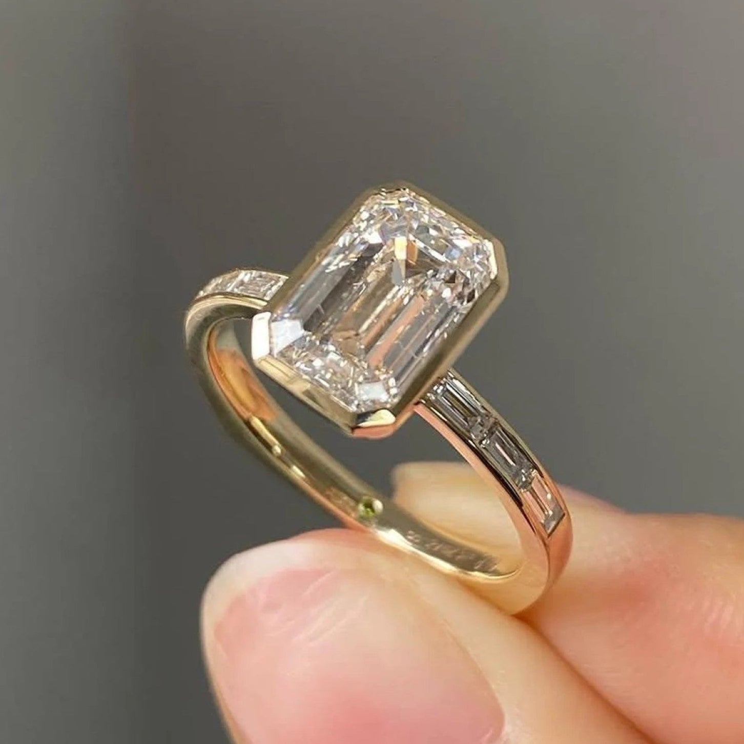 Bezel Set Emerald Cut Moissanite Engagement Ring  Wedding Ring Anniversary Ring For Women Channel Set Promise Ring