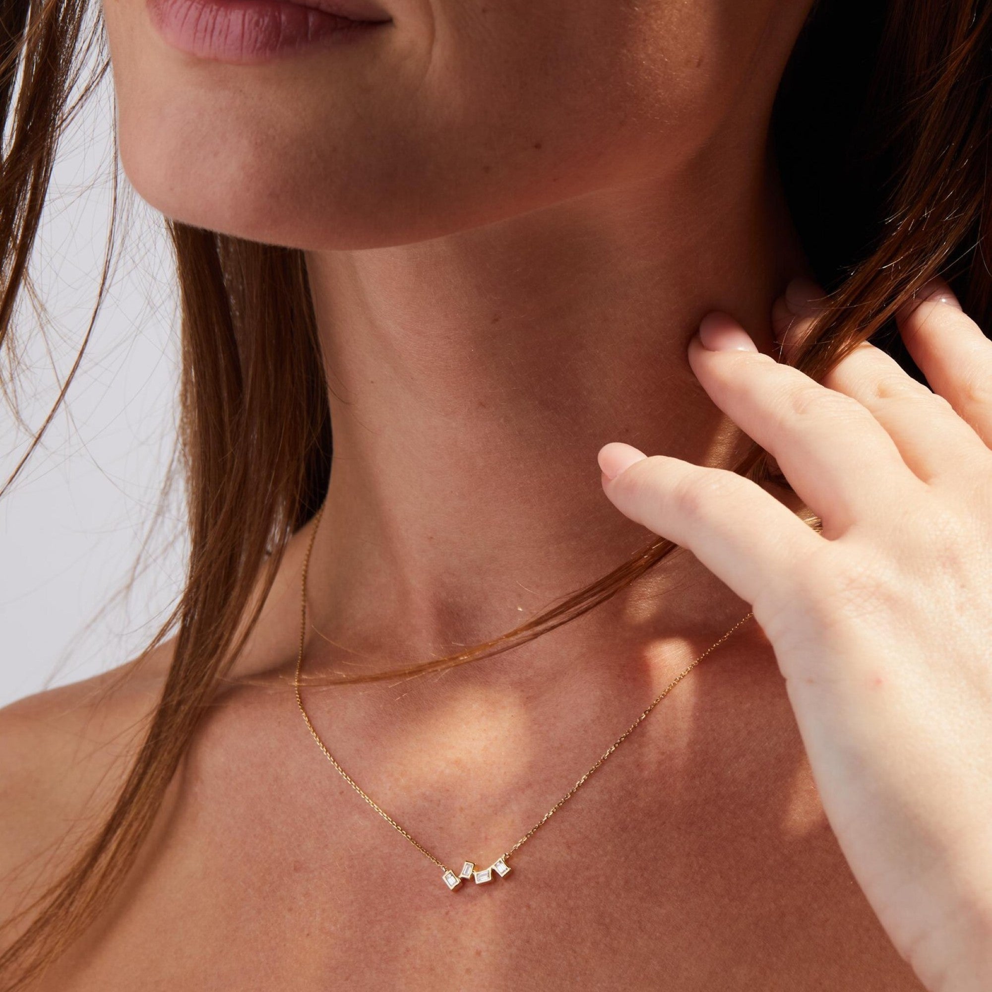 0.40 TCW Emerald Cut Moissanite Diamond Gold Necklace, Minimalist Solitaire Pendant, Dainty Anniversary Gift Jewelry