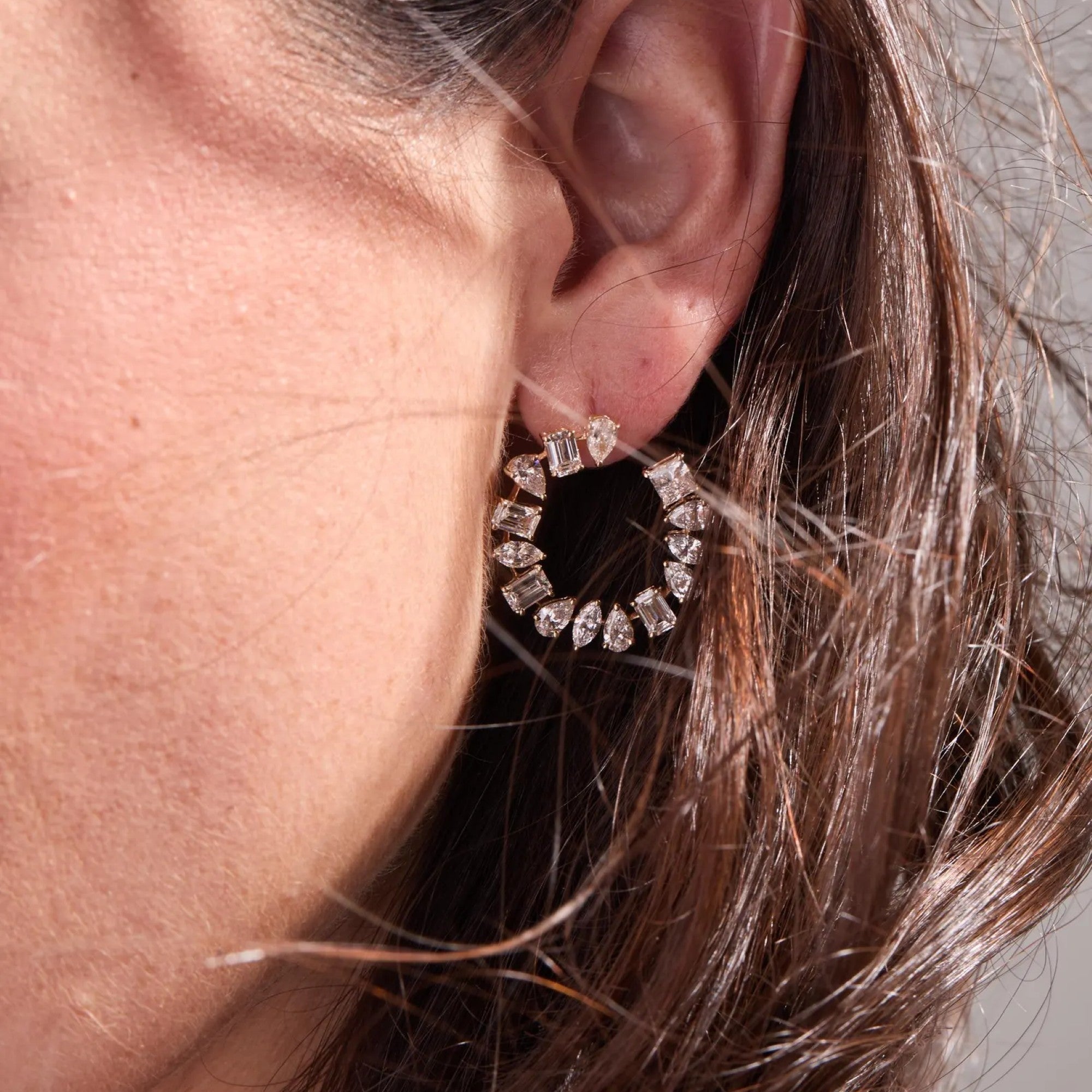 5.80 TCW Multi stone Gold Moissanite Diamond Cluster Hoop Earrings