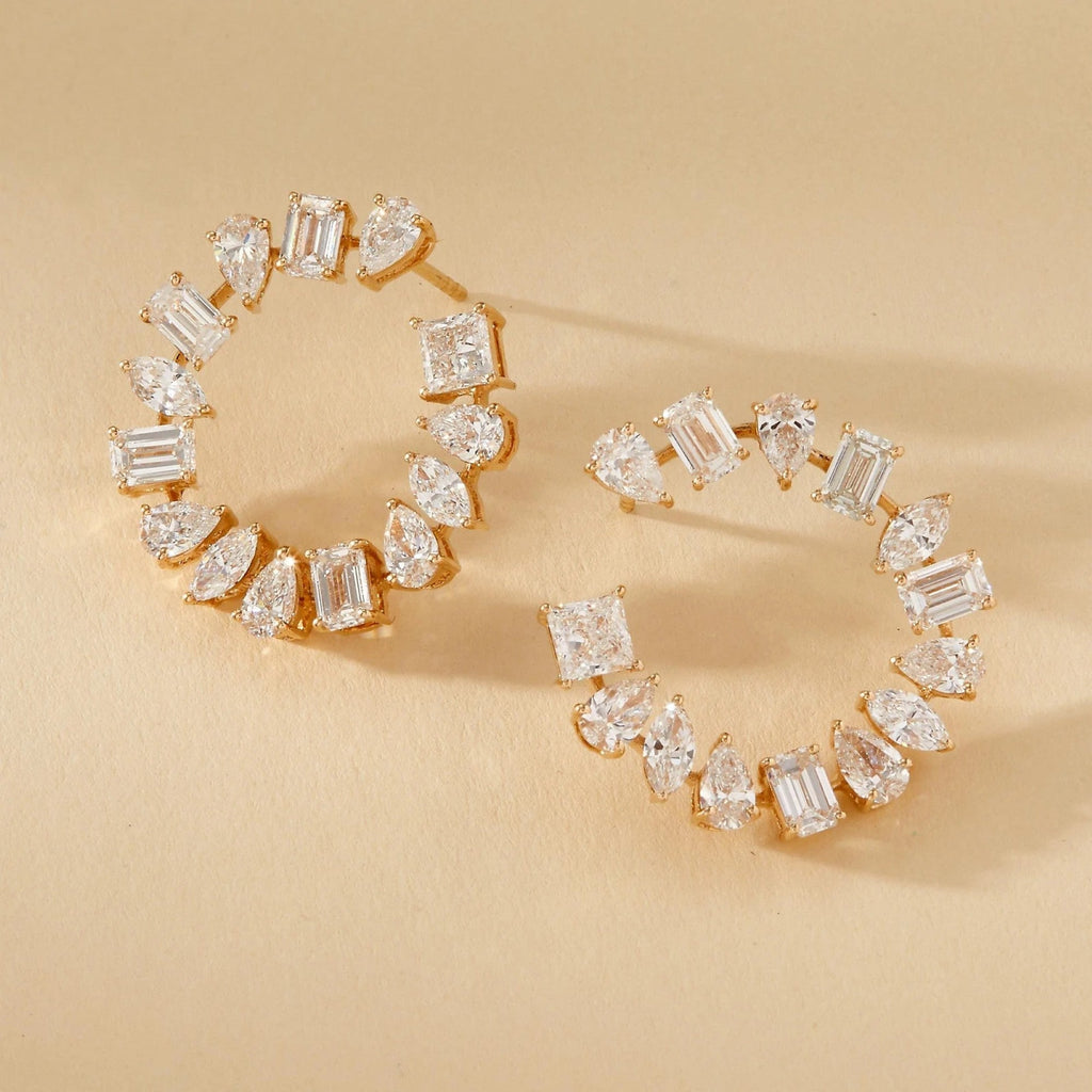 5.80 TCW Multi stone Gold Lab Grown Diamond Cluster Hoop Earrings