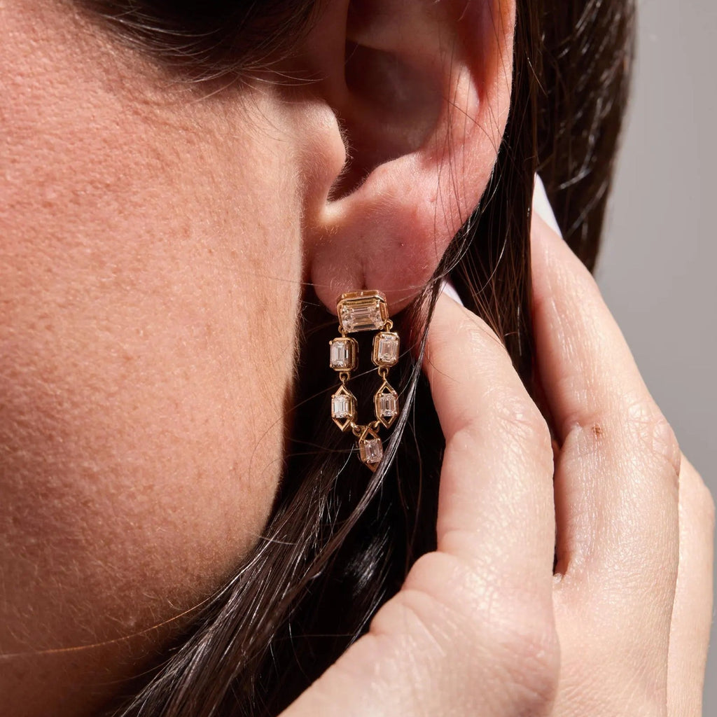 2.10 TCW Emerald Cut Lab-Grown Diamond Gold Drop Earrings