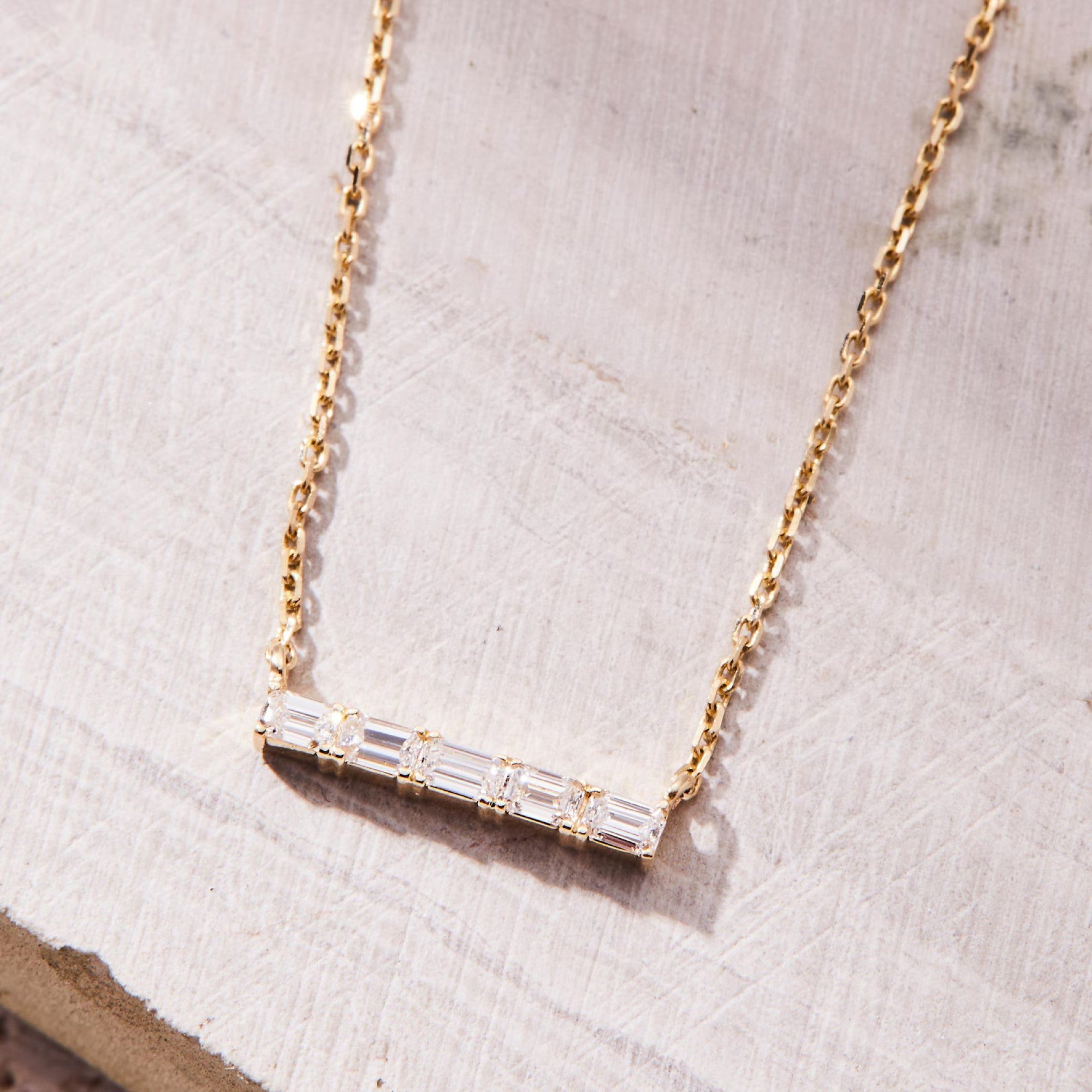 0.40 CT Baguette Lab-Grown Diamond Bar Necklace Gold Minimalist Pendant