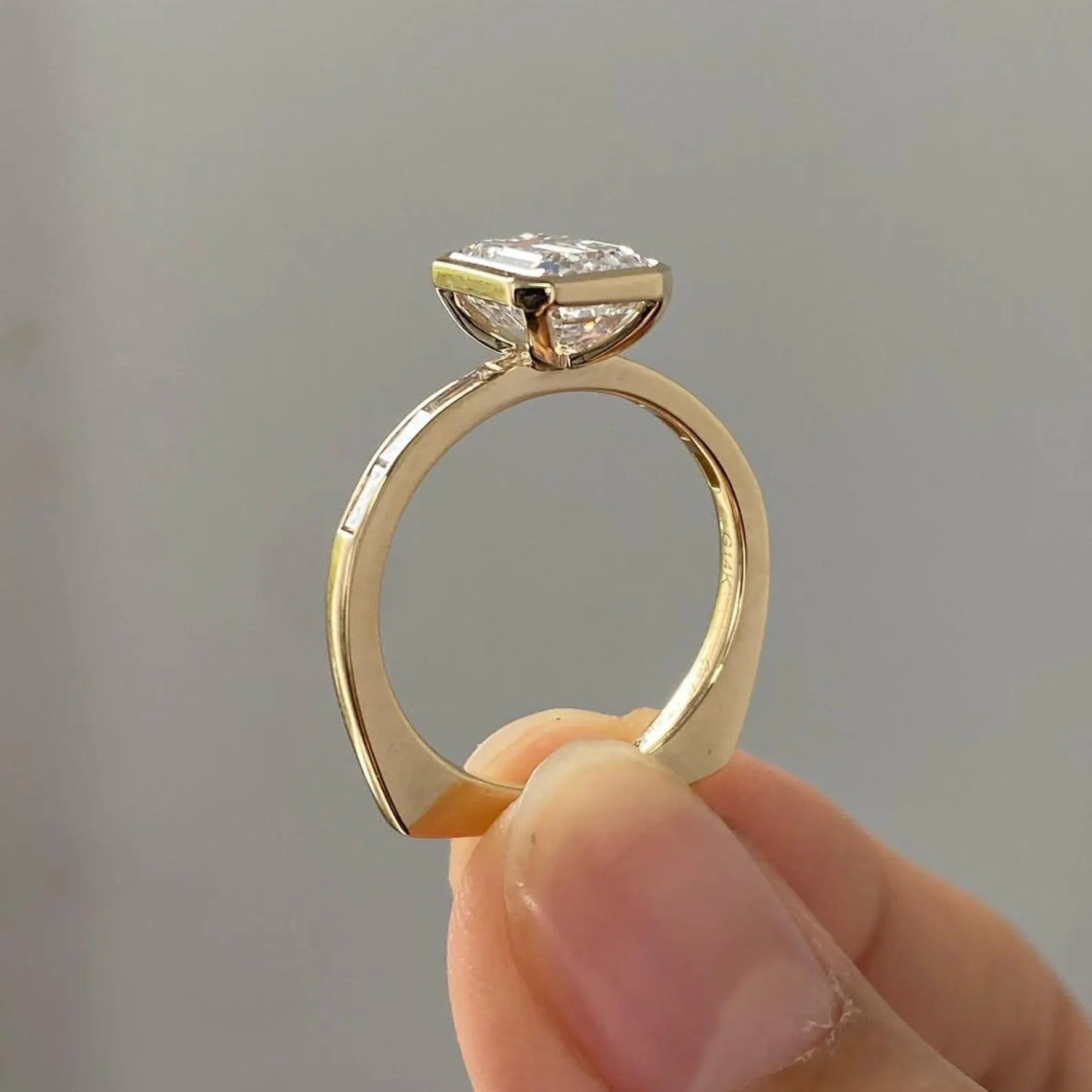 Bezel Set Emerald Cut Moissanite Engagement Ring  Wedding Ring Anniversary Ring For Women Channel Set Promise Ring