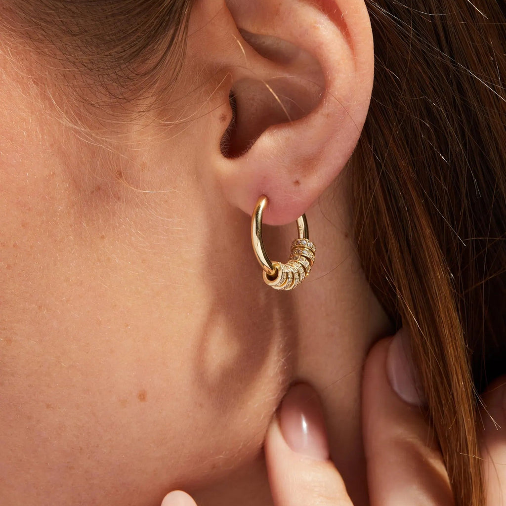 1.44 TCW Round Cut Moissanite Diamond Hoop Earrings Pave Bead Charms