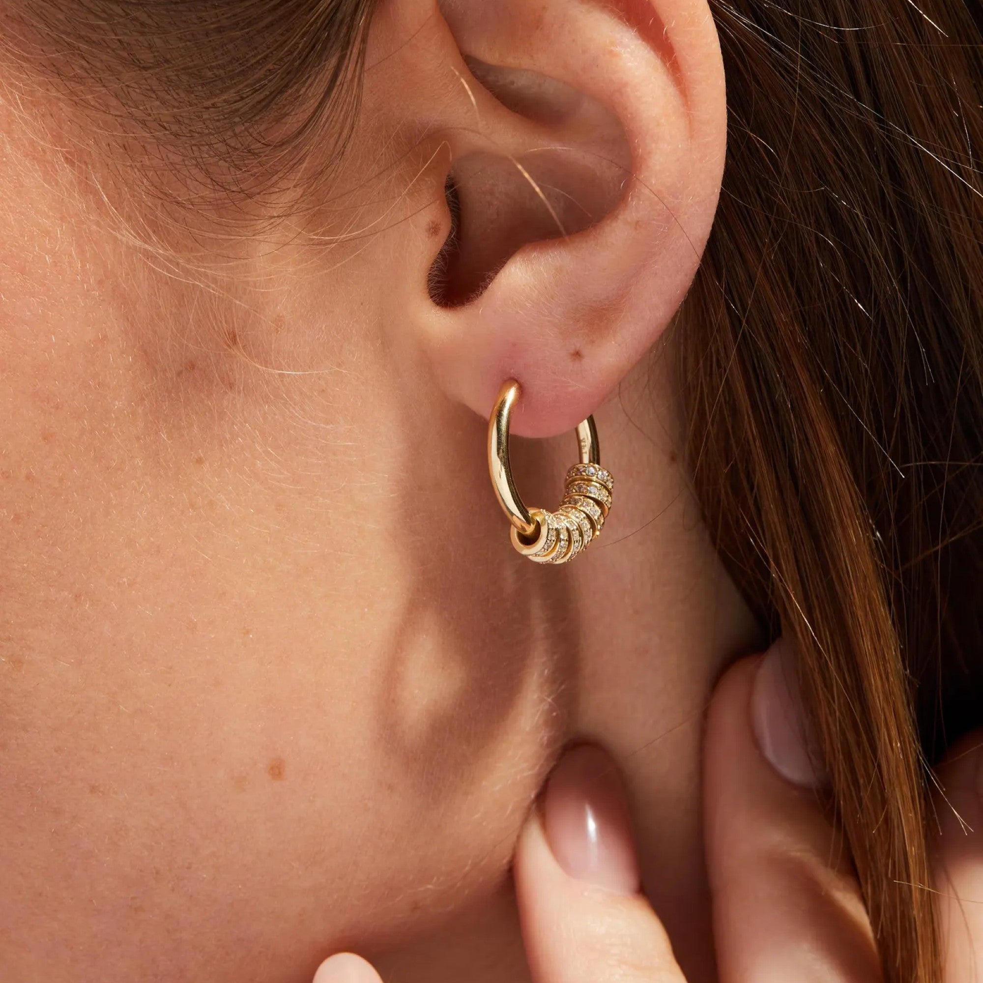 1.44 TCW Round Cut Moissanite Diamond Hoop Earrings Pave Bead Charms