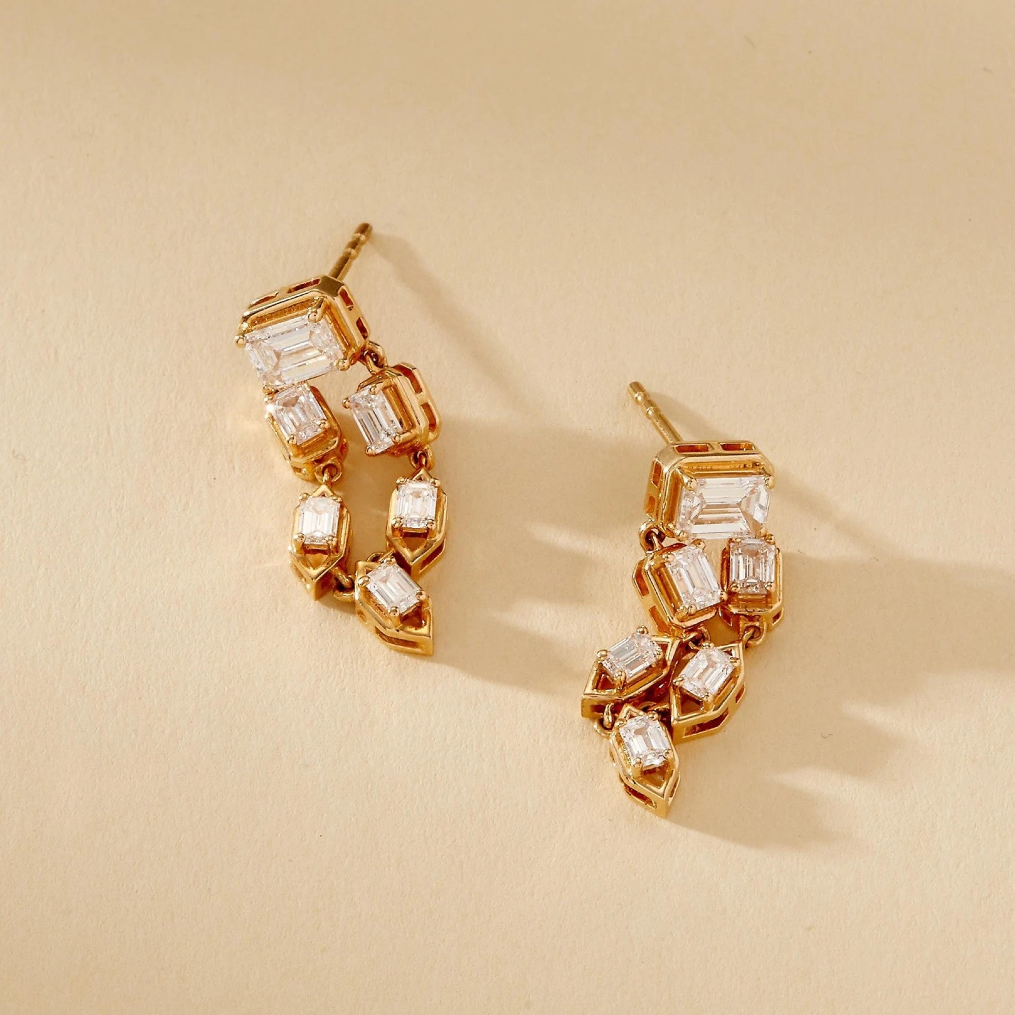 2.10 TCW Emerald Cut Lab-Grown Diamond Gold Drop Earrings