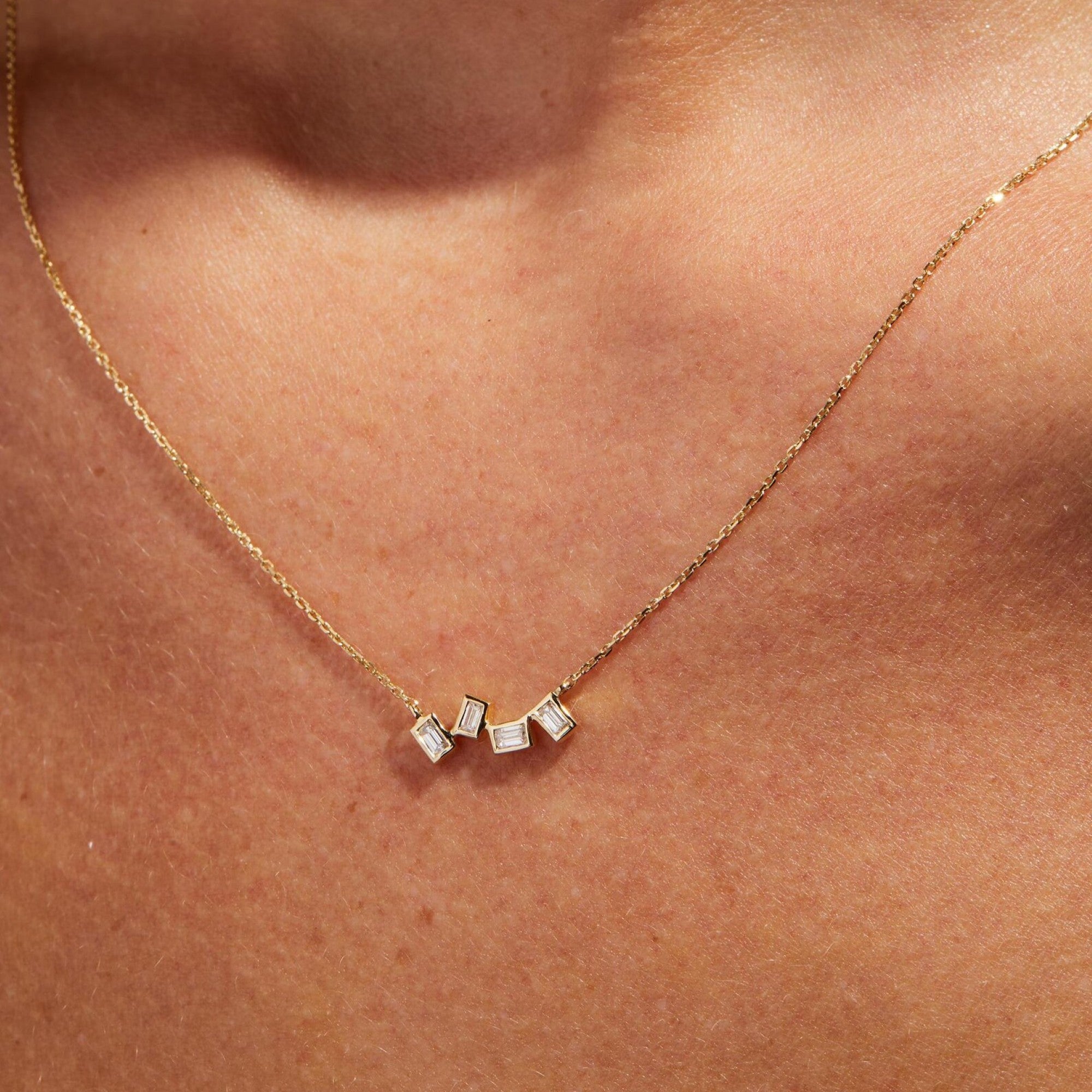 0.40 TCW Emerald Cut Moissanite Diamond Gold Necklace, Minimalist Solitaire Pendant, Dainty Anniversary Gift Jewelry