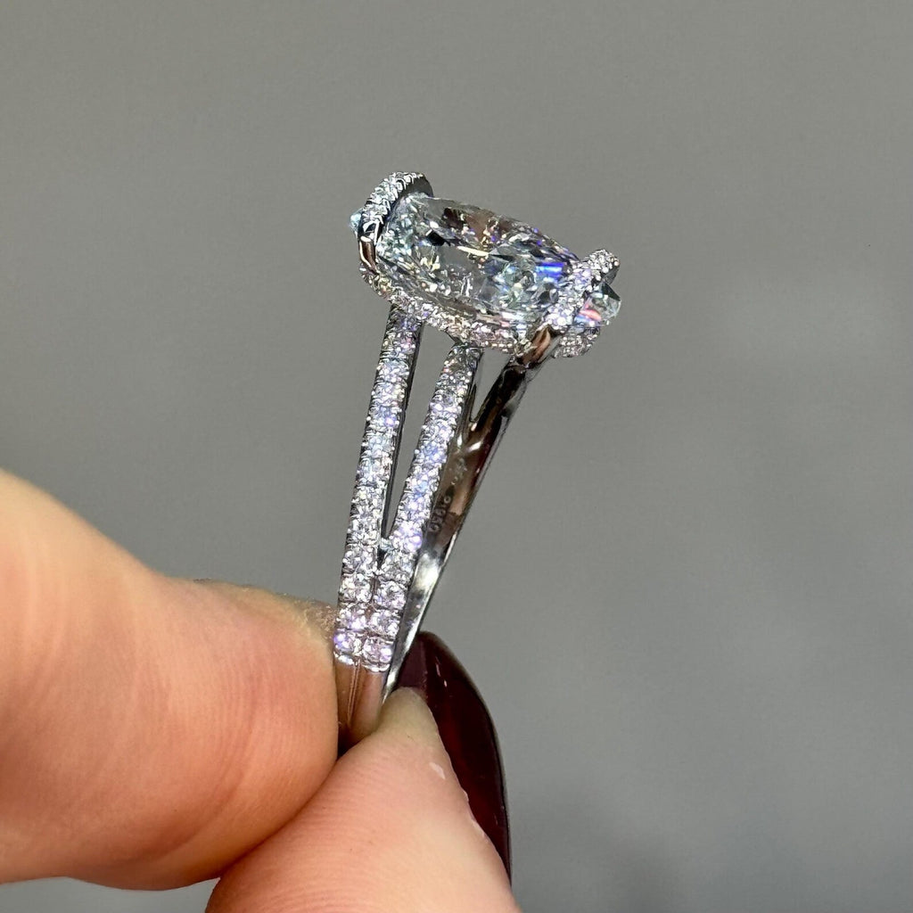 Oval Cut Lab Grown Engagement Ring Hidden Halo Split Shank Ring  Wedding Ring Anniversary Rings For Women Promise Ring