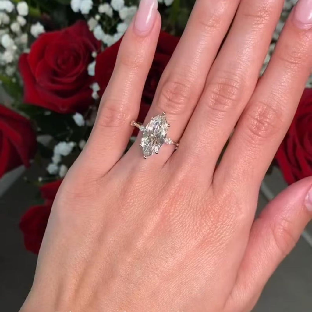 Marquise Cut Engagement Ring Distance Pave Moissanite Ring  Wedding Rings For Women Solitaire Ring Anniversary Gift For Her