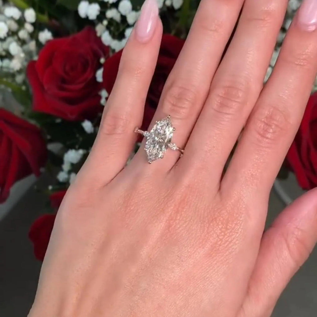 Marquise Cut Engagement Ring Distance Pave Moissanite Ring  Wedding Rings For Women Solitaire Ring Anniversary Gift For Her