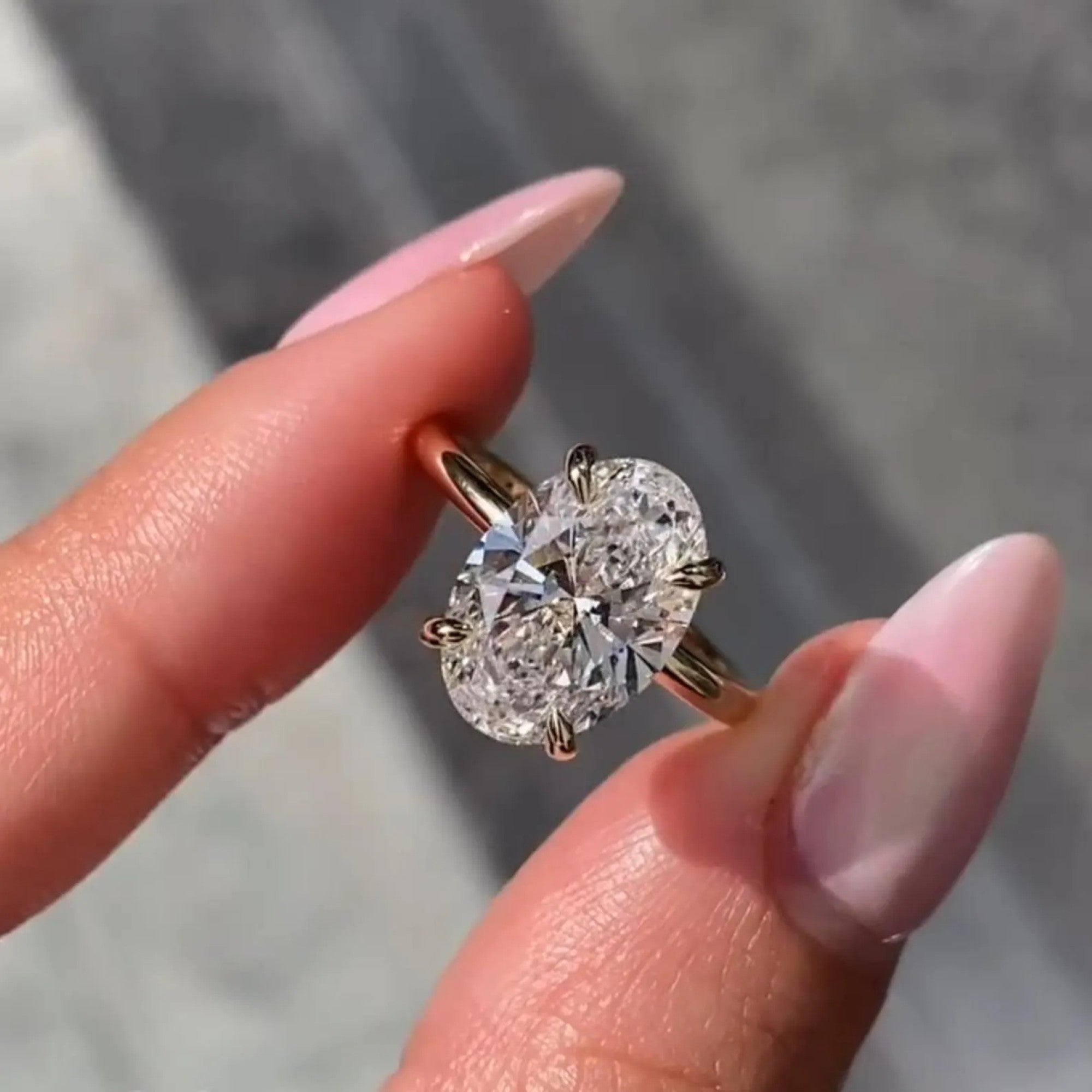 Oval Cut Lab Grown Engagement Ring Hidden Halo Solitaire Ring  Wedding Ring Anniversary Rings For Women Promise Ring