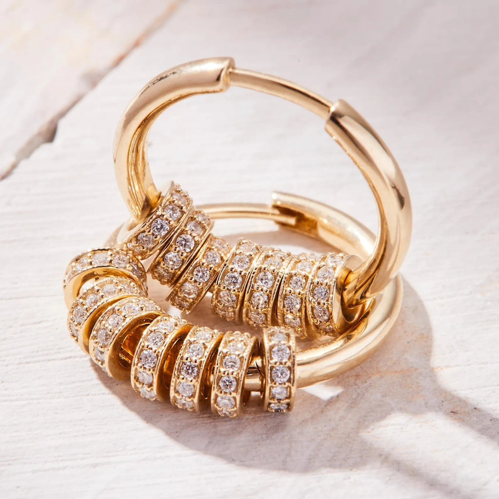 1.44 TCW Round Cut Lab Grown Diamond Hoop Earrings Pave Bead Charms