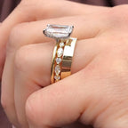 Emerald Cut Lab Grown Engagement Ring Set Radiant Bridal Set  Wedding Ring Set Anniversary Ring With Two Matching Band