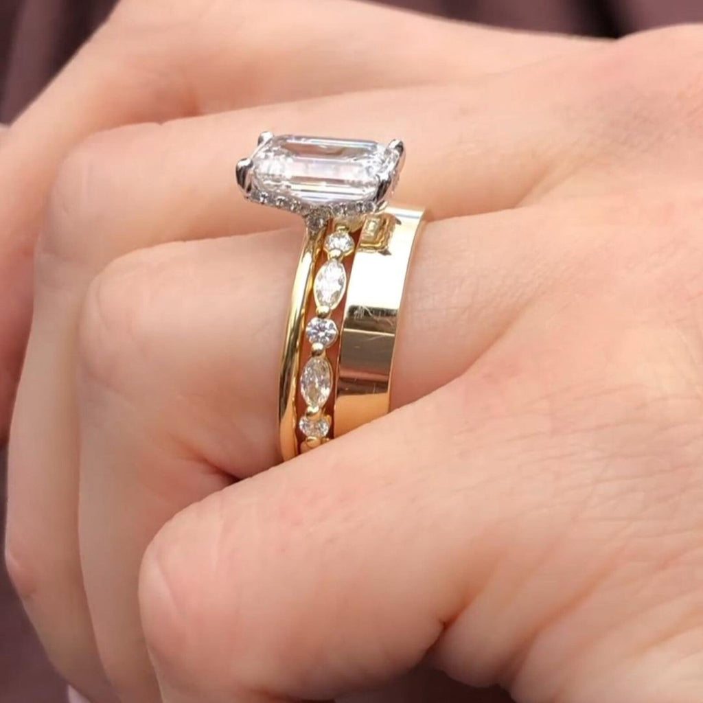 Emerald Cut Moissanite Engagement Ring Set Radiant Bridal Set  Wedding Ring Set Anniversary Ring With Two Matching Band