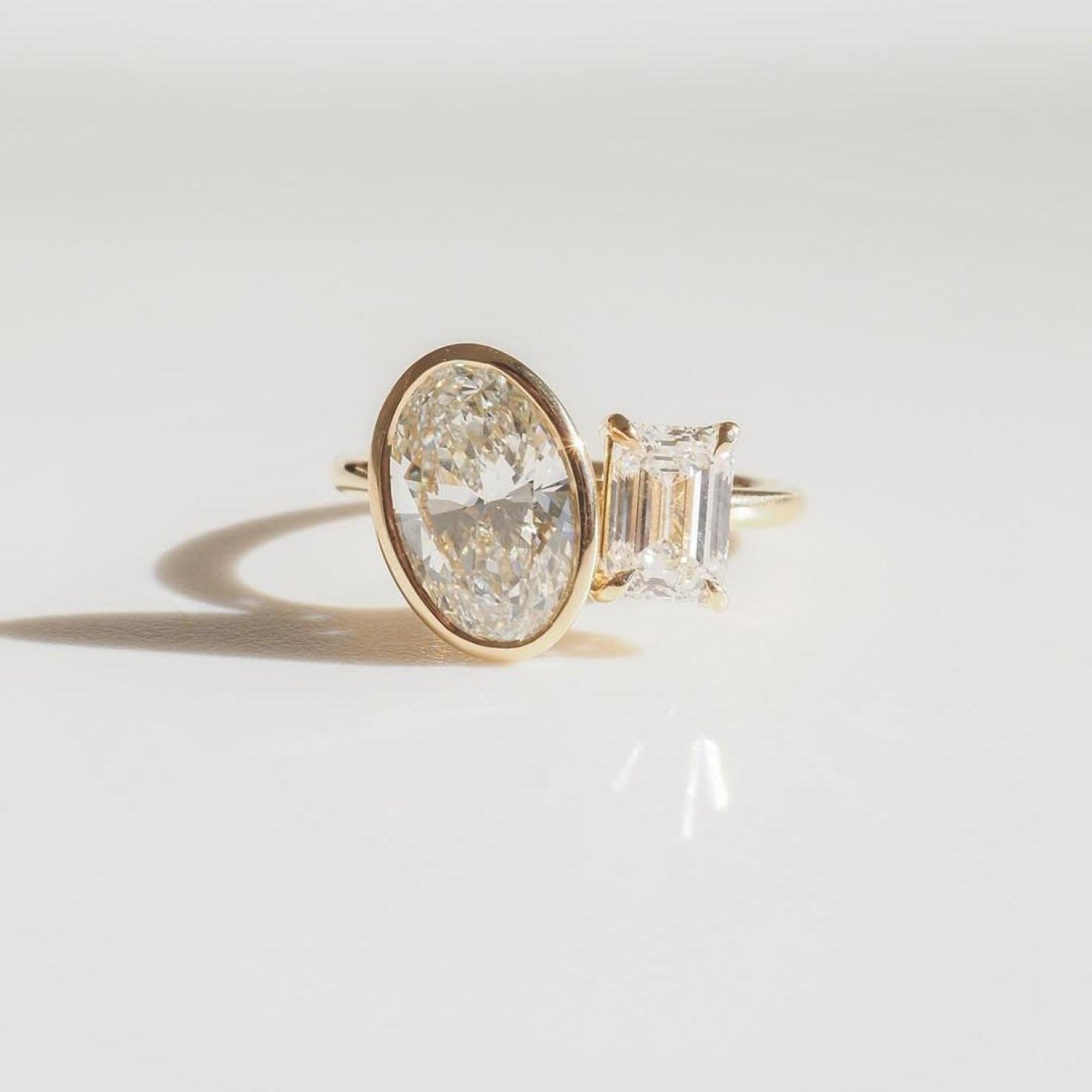 3.50 TCW Bezel Set Oval And Emerald Cut Toi Et Moi Engagement Ring  Two Stone Moissanite Ring  Wedding Ring Double Stone Ring