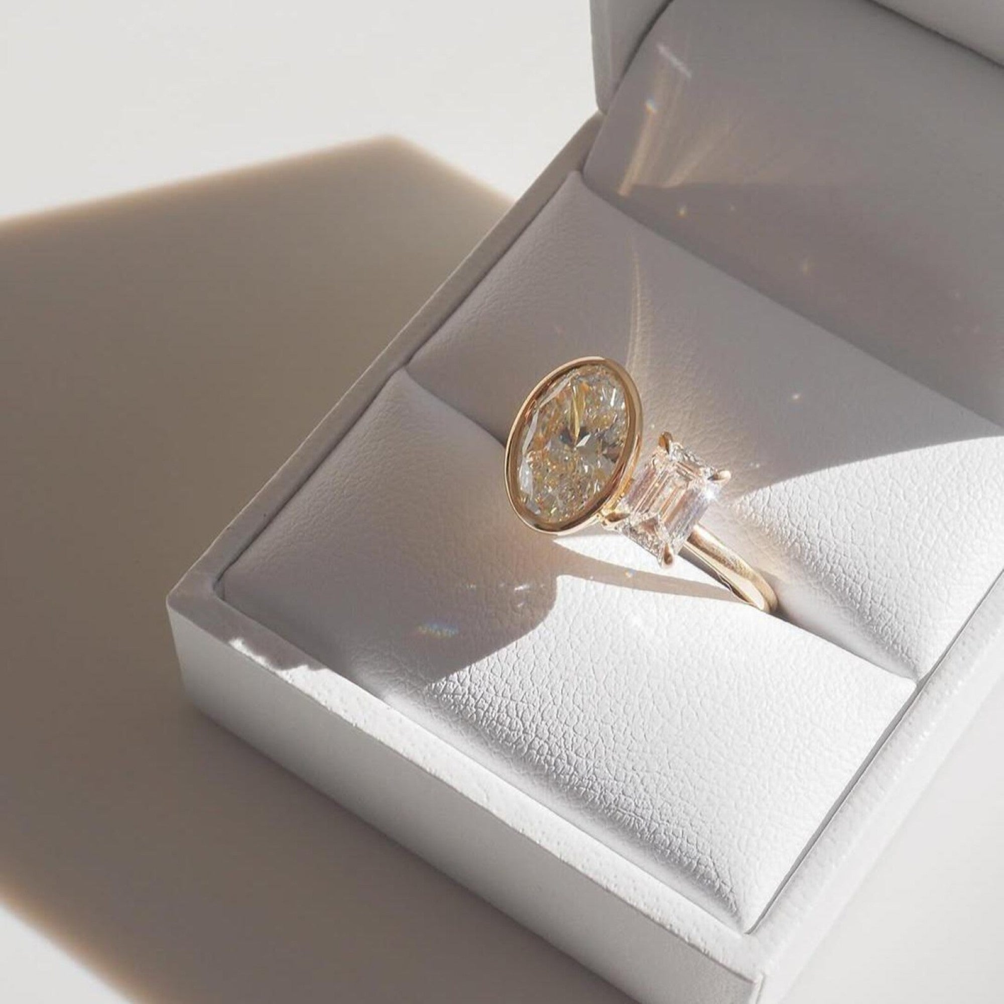 3.50 TCW Bezel Set Oval And Emerald Cut Toi Et Moi Engagement Ring  Two Stone Moissanite Ring  Wedding Ring Double Stone Ring