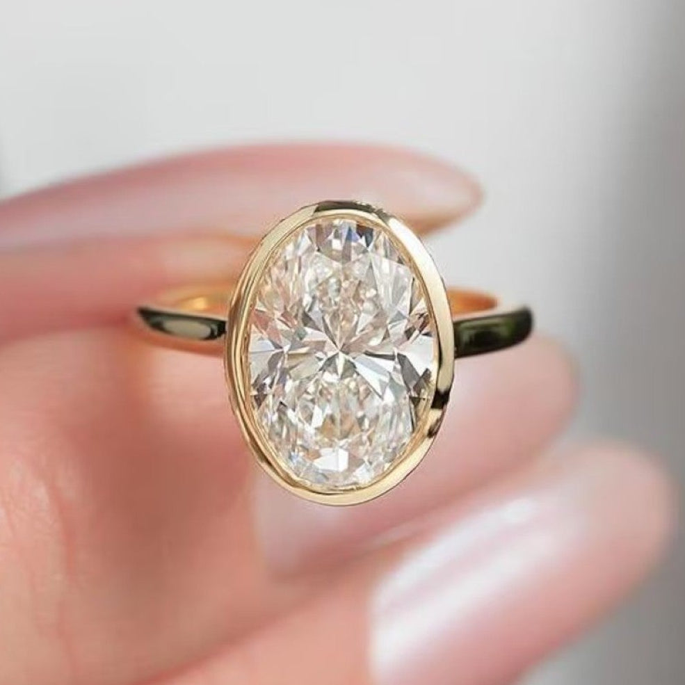Bezel Set  Oval Cut Moissanite Engagement Ring  Wedding Ring Lab Grown Ring Anniversary Ring For Women