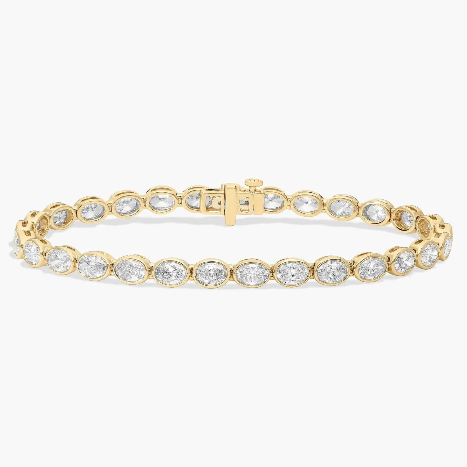 Oval Cut Moissanite Diamond Tennis Bracelet, With Bezel Set Elegant Gold Diamond Style Bracelet
