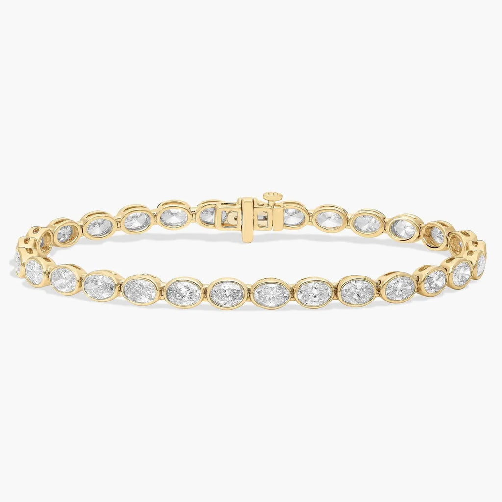 Oval Cut Lab Grown Diamond Tennis Bracelet, With Bezel Set Elegant Gold Diamond Style Bracelet