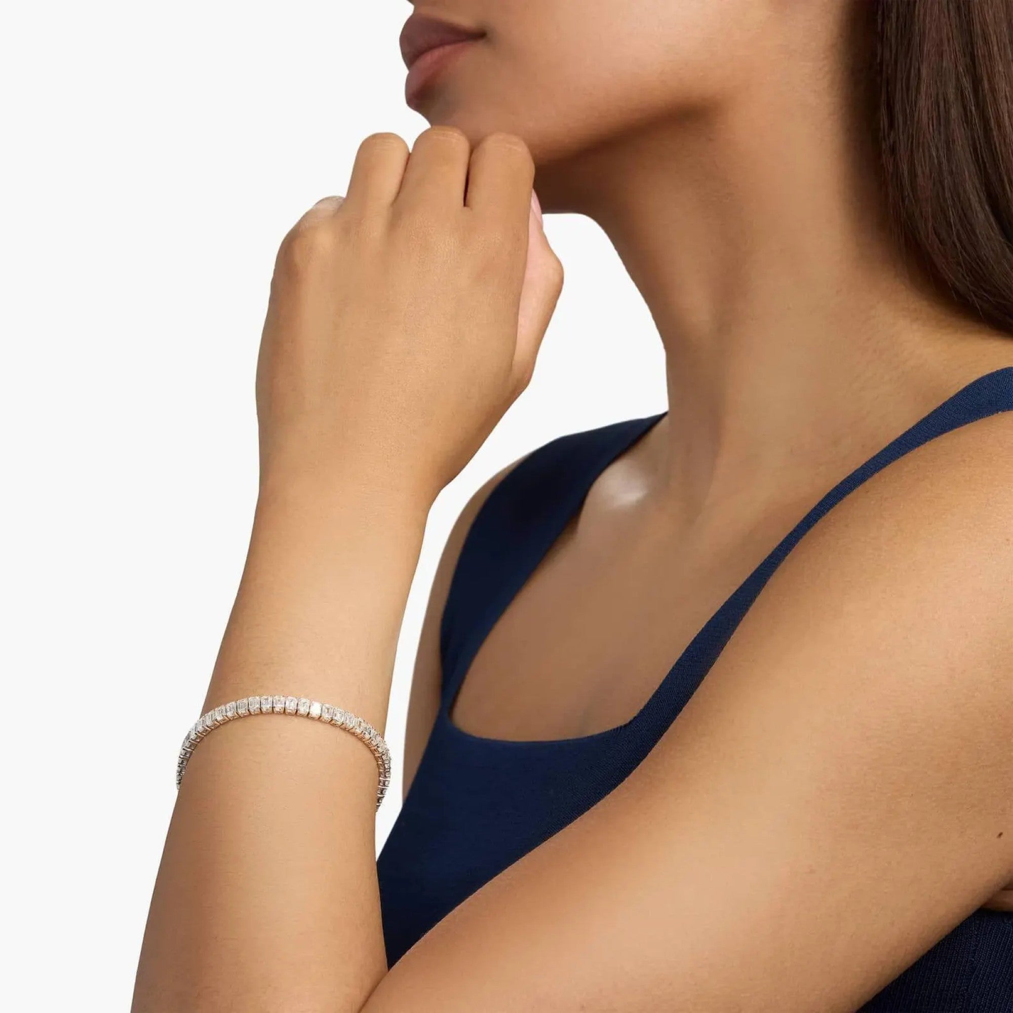 Emerald Cut Moissanite Diamond Tennis Bracelet, Elegant White Gold Diamond Style Bracelet