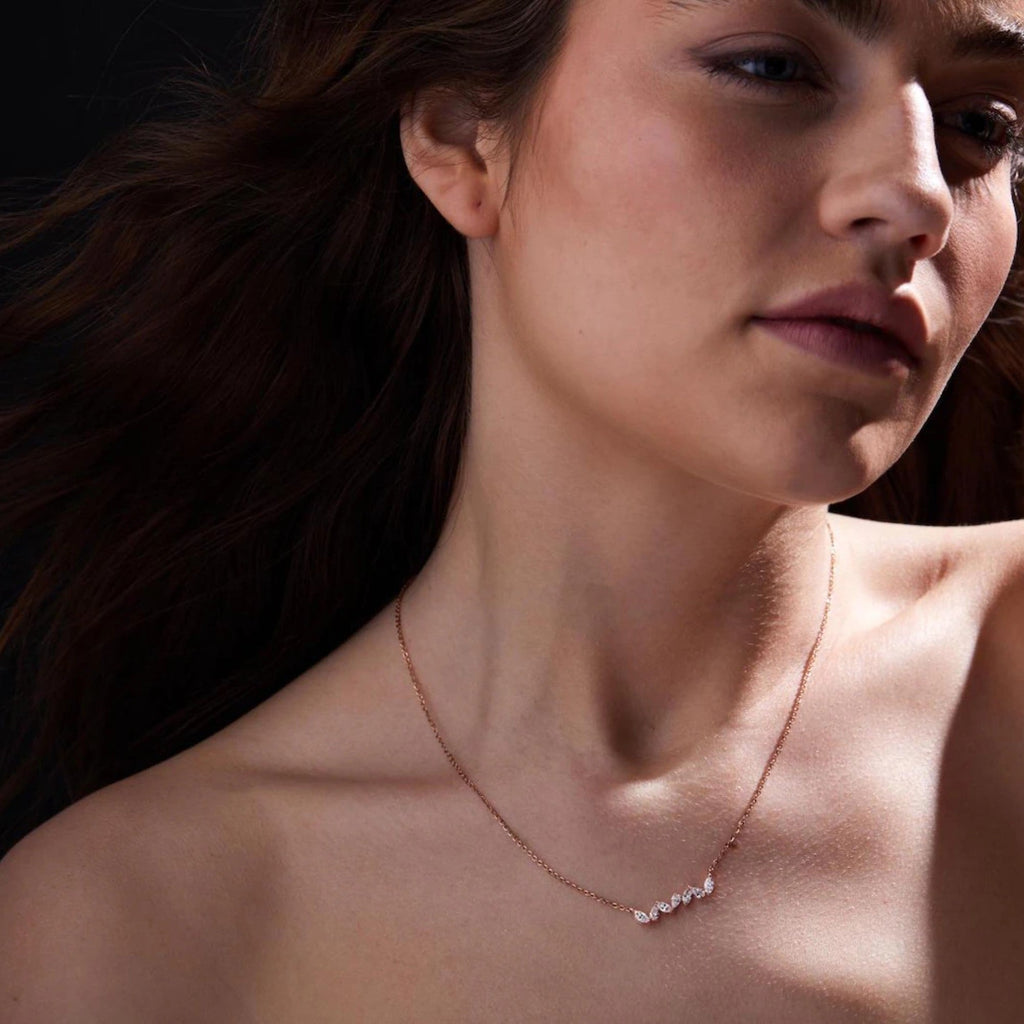 0.76 TCW Marquise Cut Moissanite Diamond Gold Necklace, Dainty Jewelry