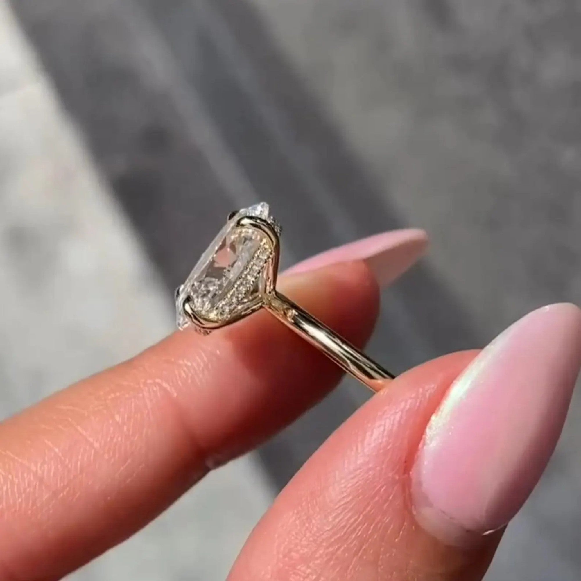 Oval Cut Lab Grown Engagement Ring Hidden Halo Solitaire Ring  Wedding Ring Anniversary Rings For Women Promise Ring