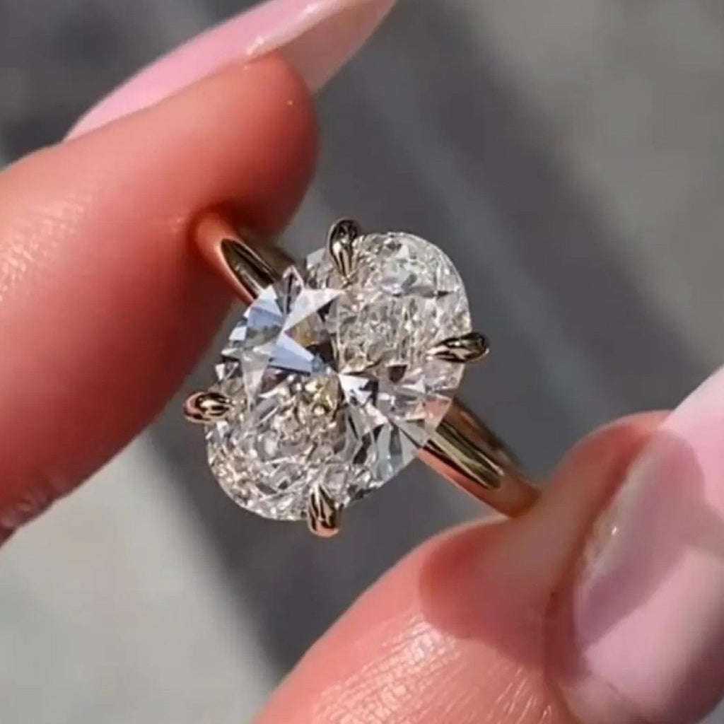 Oval Cut Lab Grown Engagement Ring Hidden Halo Solitaire Ring  Wedding Ring Anniversary Rings For Women Promise Ring