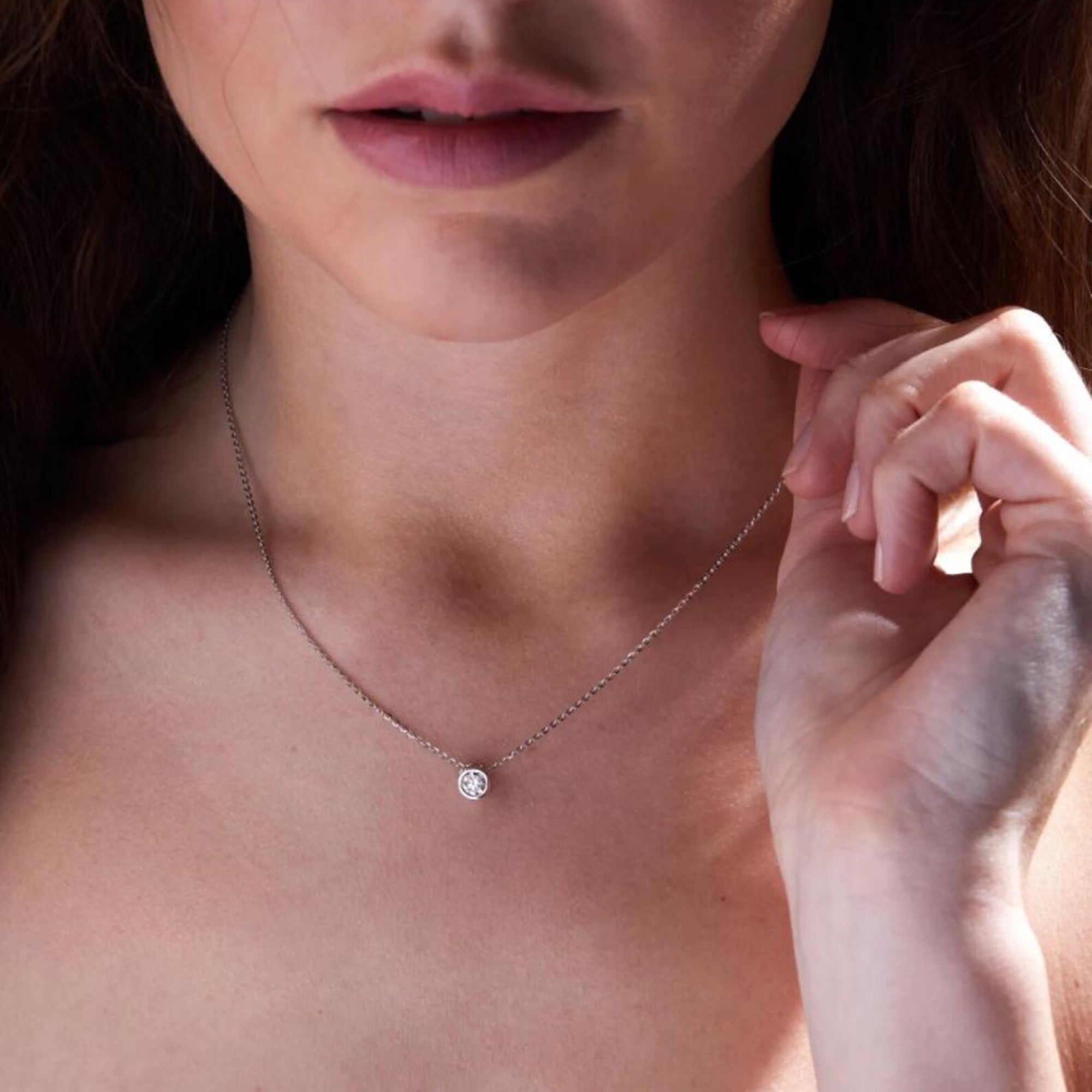 0.50 CT Round Dainty Gold Moissanite Bezel Necklace Ethical Minimalist Jewelry
