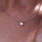 0.50 CT Round Dainty Gold Moissanite Bezel Necklace Ethical Minimalist Jewelry
