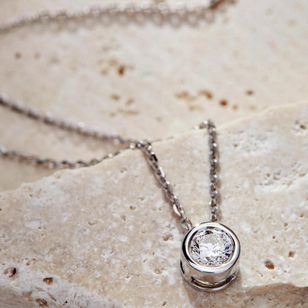 0.50 CT Round Dainty Gold Moissanite Bezel Necklace Ethical Minimalist Jewelry