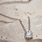 0.50 CT Round Dainty Gold Moissanite Bezel Necklace Ethical Minimalist Jewelry