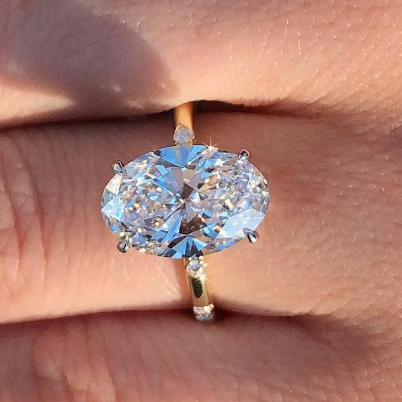 Oval Lab Grown Engagement Ring Hidden Halo Wedding Anniversary Ring