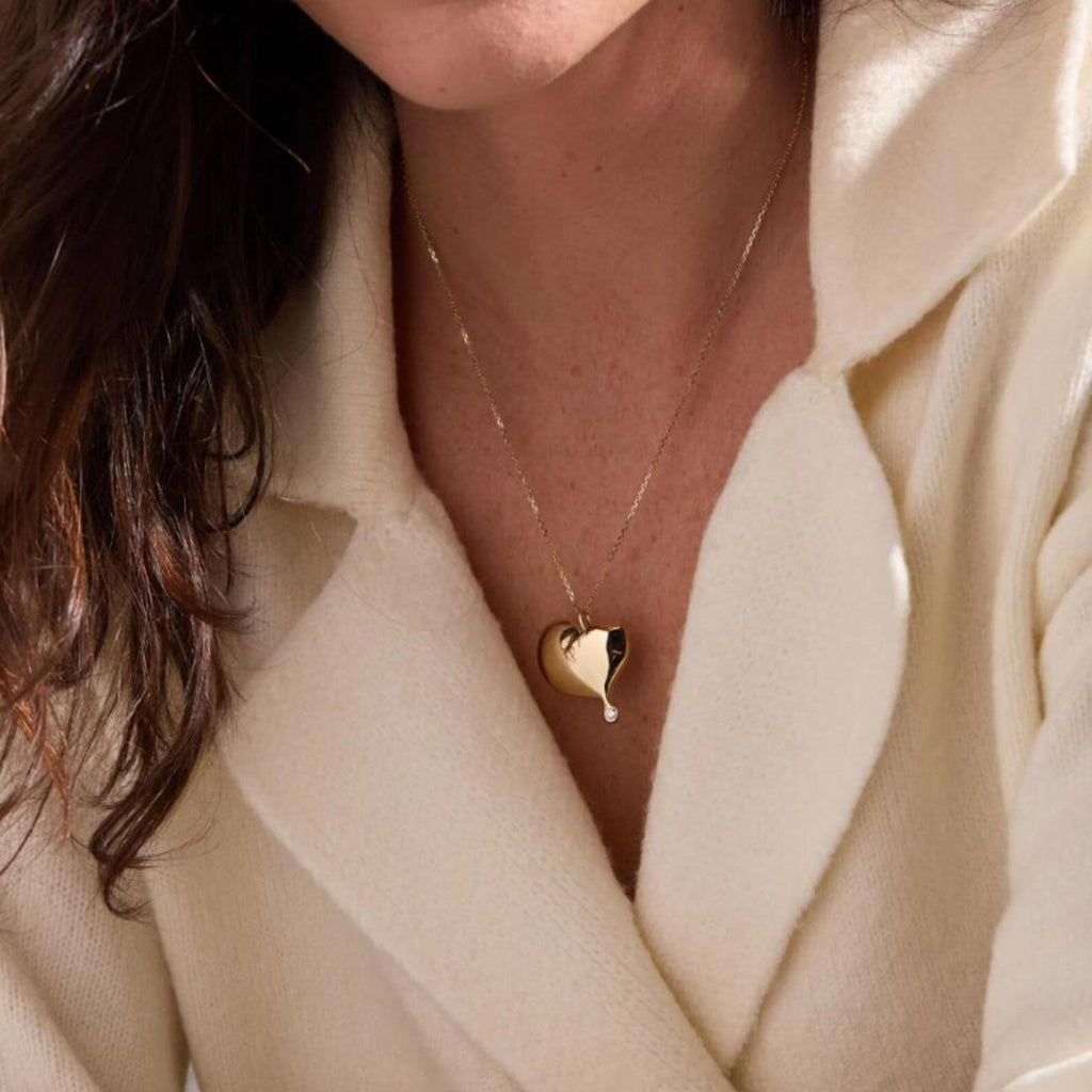 Gold Heart Pendant Necklace: Lab Diamond Art Deco Jewelry