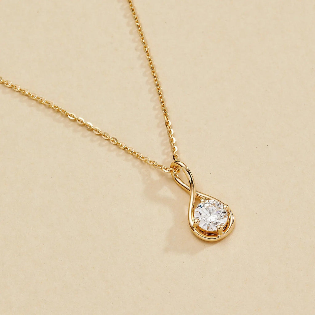 0.50 CT Round Moissanite Diamond Gold Necklace, Solitaire Pendant, Minimalist Twist Design, Dainty Wedding Gift Jewelry
