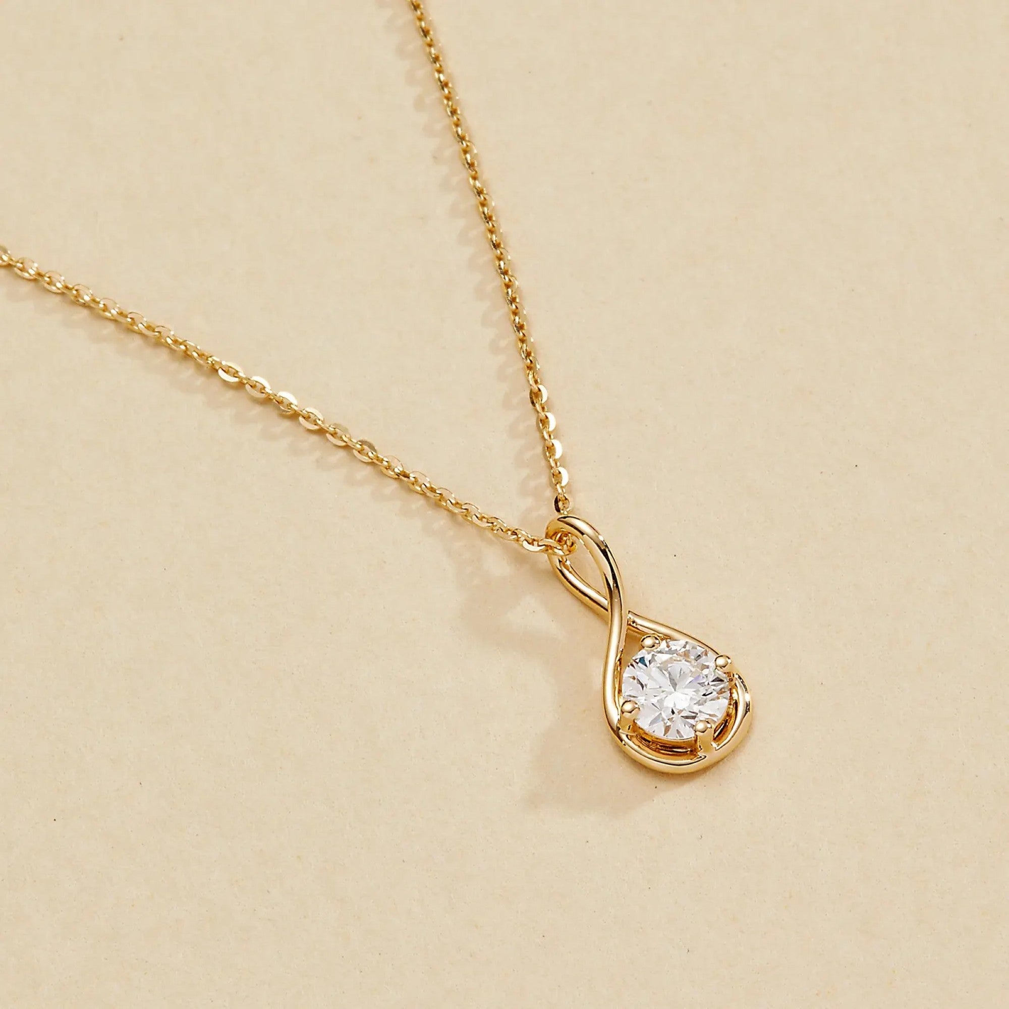 0.50 CT Round Lab Grown Diamond Gold Necklace, Solitaire Pendant, Minimalist Twist Design, Dainty Wedding Gift Jewelry