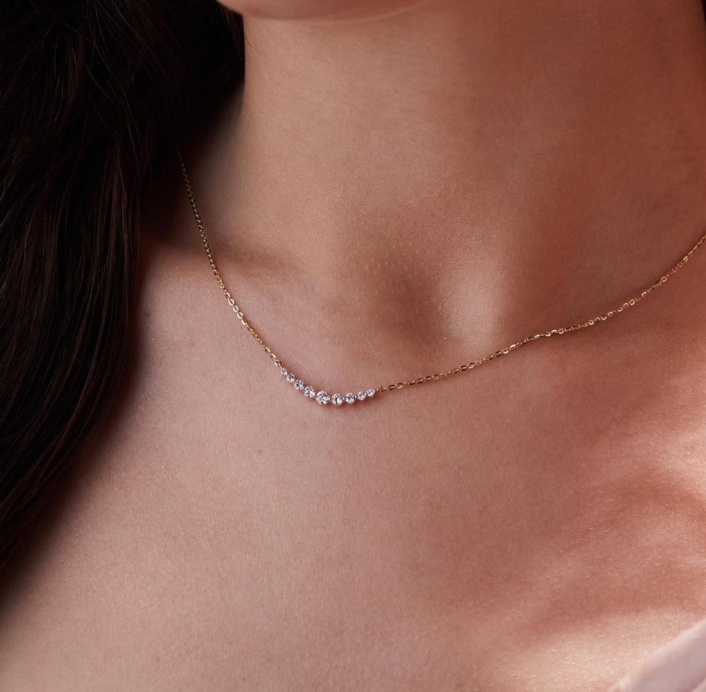 0.50 TCW Round Cut Moissanite Diamond Gold Necklace, Dainty Pendant Jewelry Gift