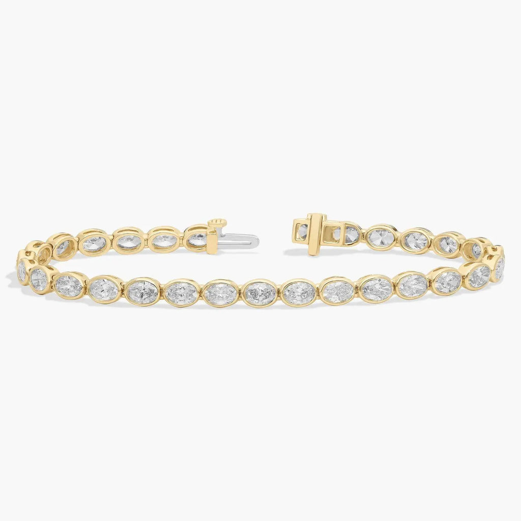 Oval Cut Moissanite Diamond Tennis Bracelet, With Bezel Set Elegant Gold Diamond Style Bracelet