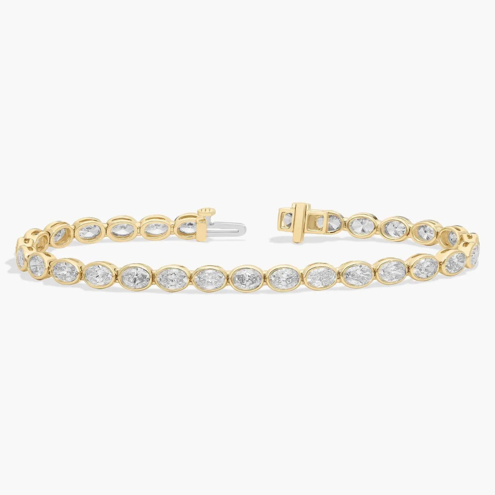 Oval Cut Moissanite Diamond Tennis Bracelet, With Bezel Set Elegant Gold Diamond Style Bracelet