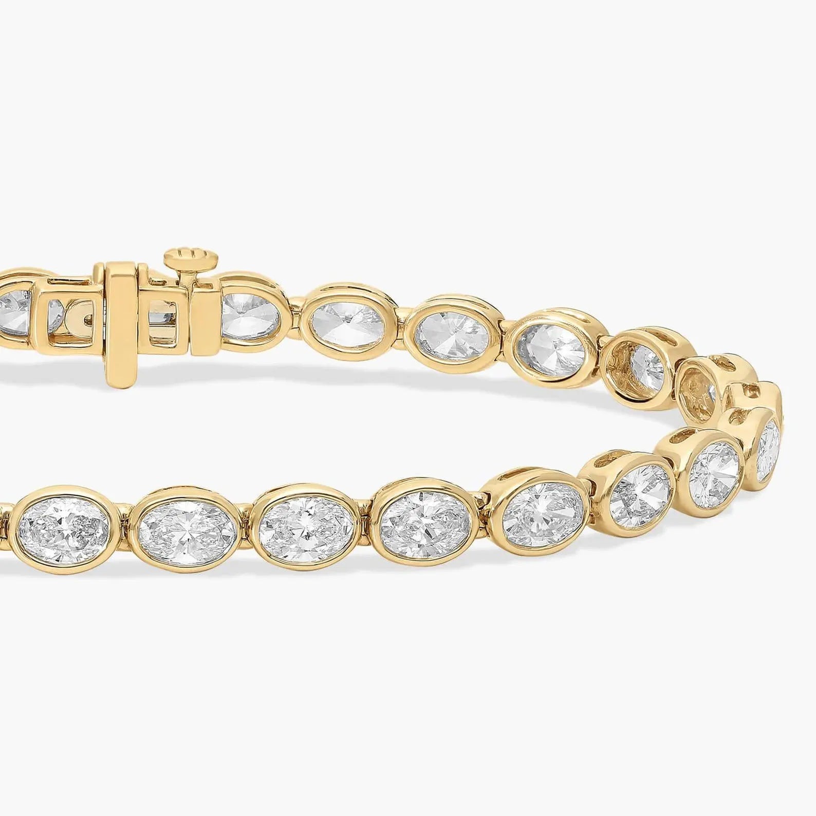 Oval Cut Moissanite Diamond Tennis Bracelet, With Bezel Set Elegant Gold Diamond Style Bracelet